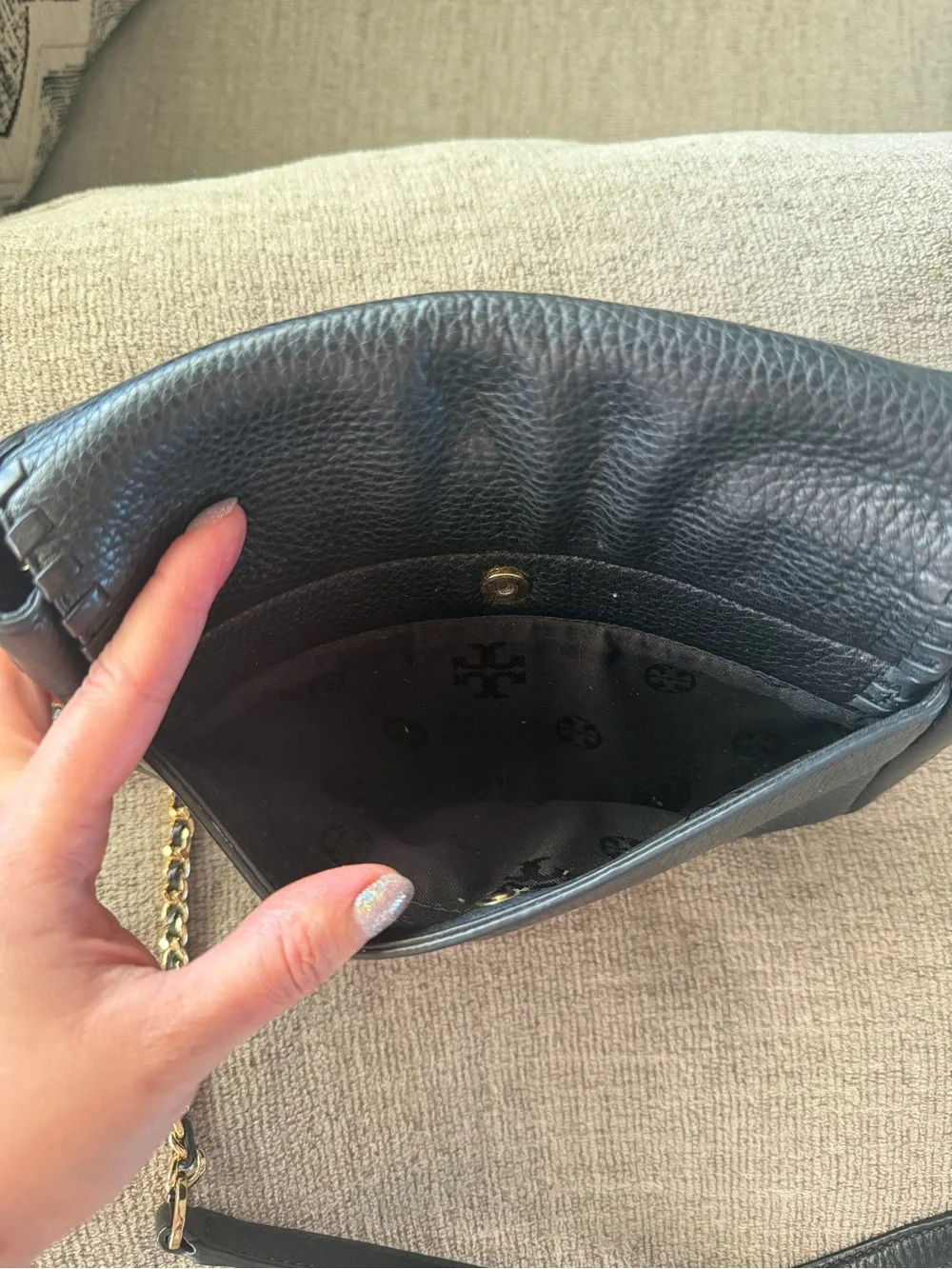 Tory Burch Marion Mini Black Soft Pebbled Leather Crossbody